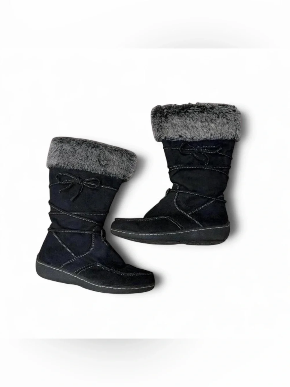 Y2K grunge American eagle fur boots with bow🩶
